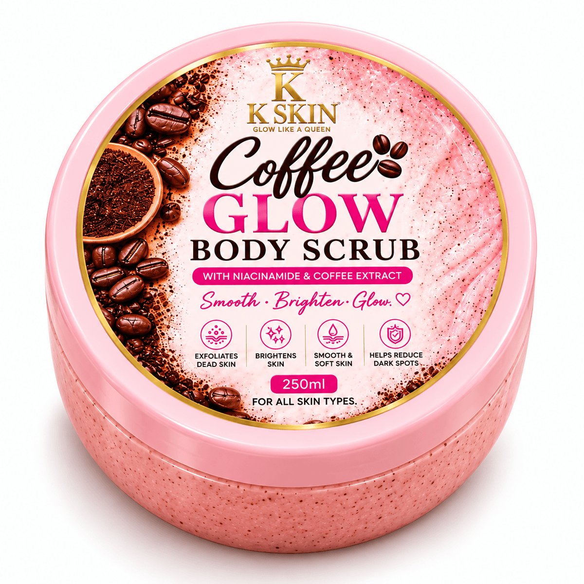 K SKIN Coffee Glow Body Scrub with Niacinamide & Coffee Extract | 250ml
