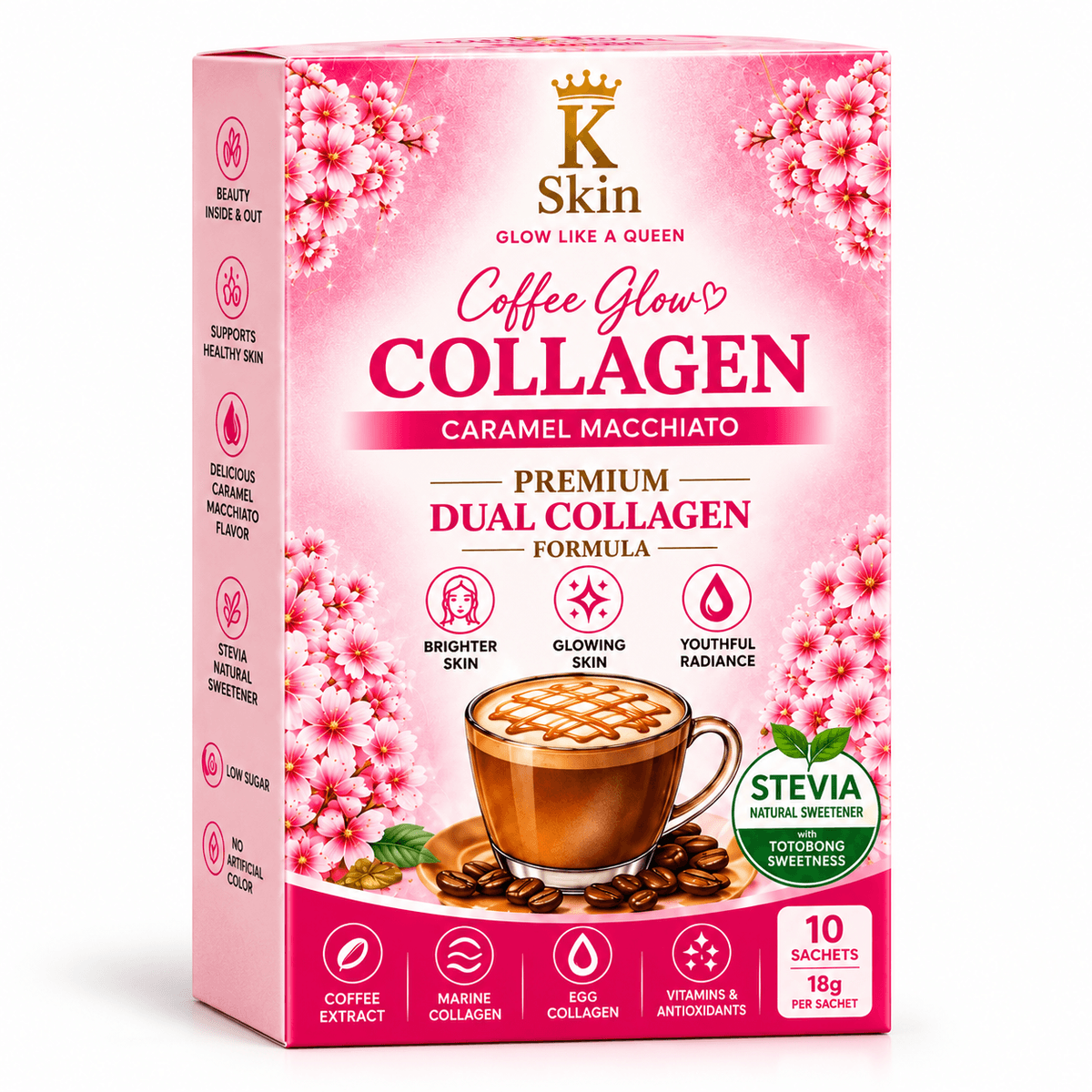 K SKIN Coffee Glow Collagen | 10 Sachets x 18g