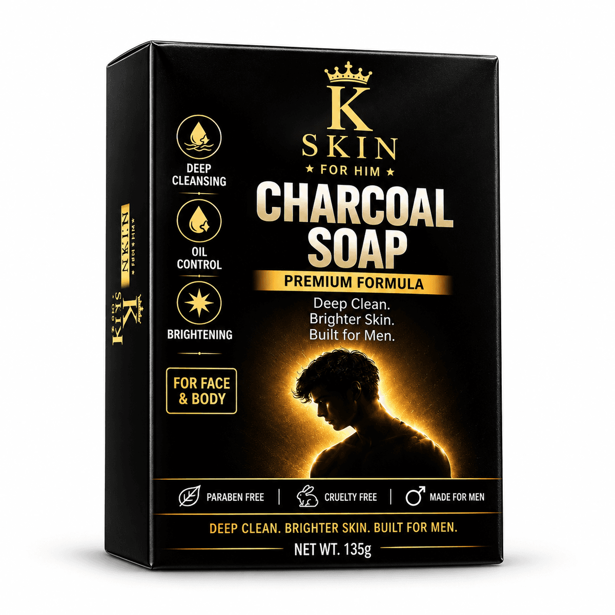 K SKIN For Him Charcoal Soap – Premium Deep Cleansing & Oil Control Soap for Men | Face & Body | 135g