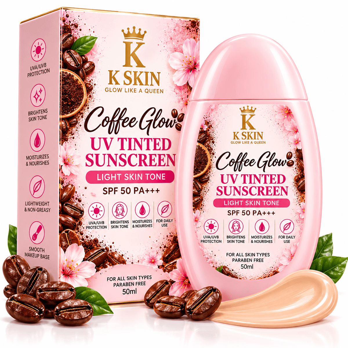 K SKIN Coffee Glow UV Tinted Sunscreen SPF 50 PA+++ –  | 50ml