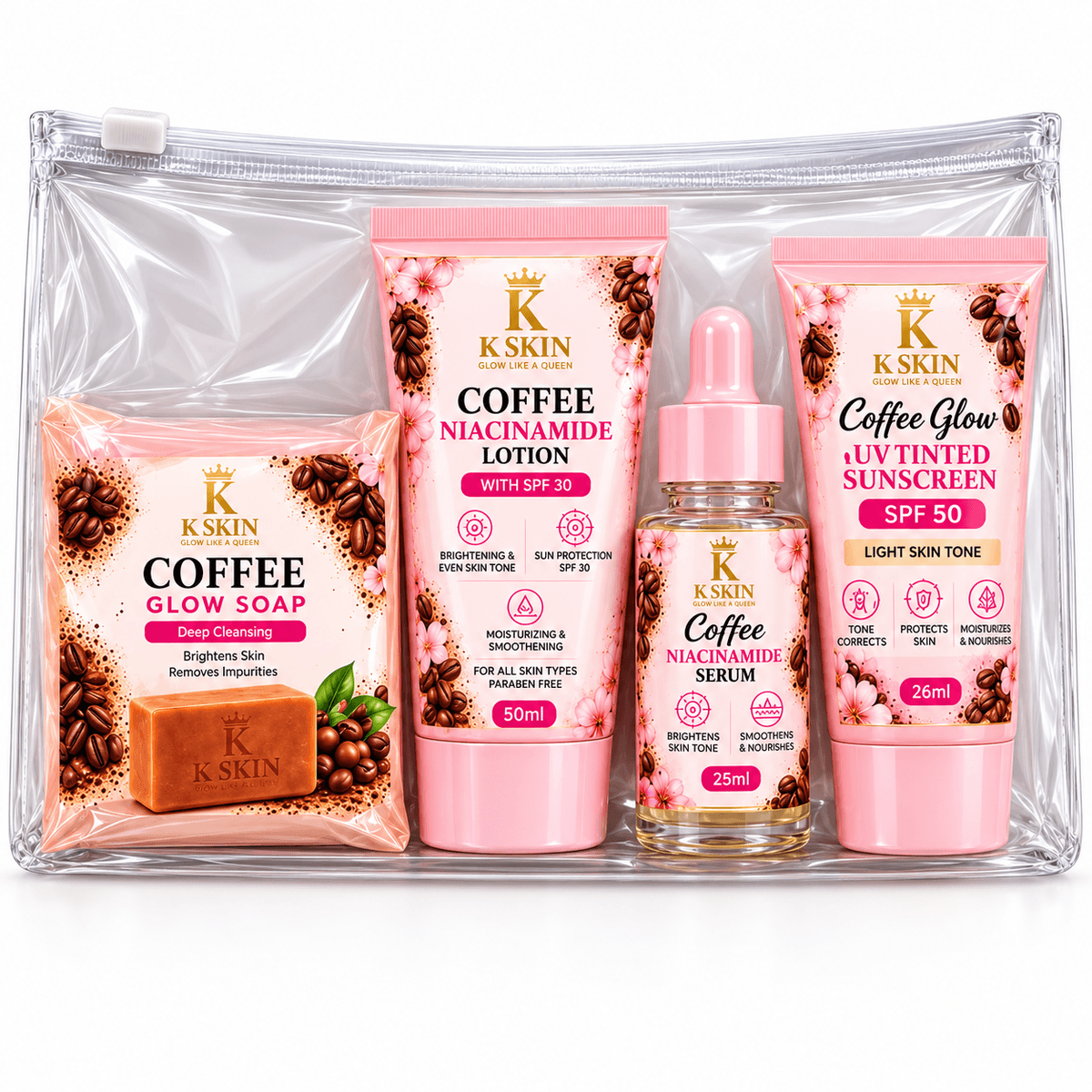 K SKIN Coffee Glow Travel Kit  | Complete Travel Skincare Essentials
